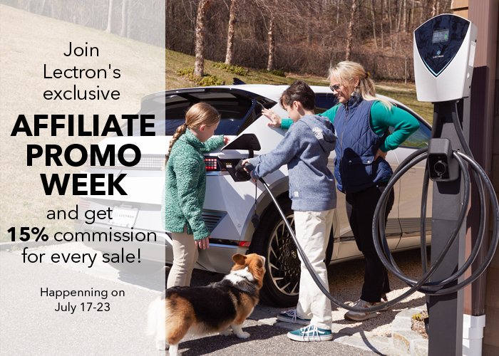 Family charging an electric vehicle using a Lectron home charging station